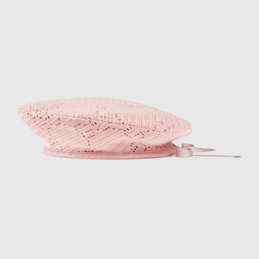 Gucci Beret Crochet Perforated Hat Pink Size Medium - Picture 4 of 15